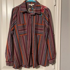 Striped multi colored blouse with embroidered designs